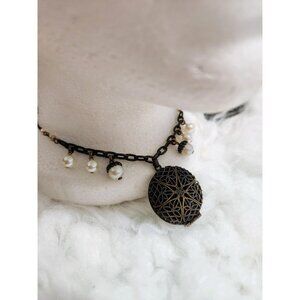 Locket Necklace with beads and vintage metal Chain Gift her Locket